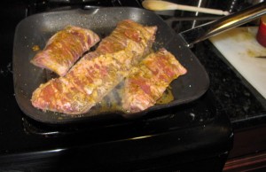 grilling the curry steak