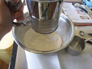 sifting flour lobster cake